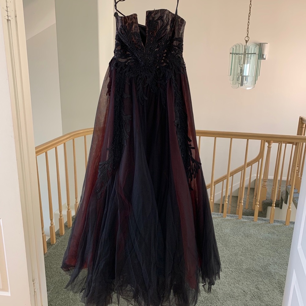 Cheetah black and maroon tulle ballgown